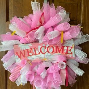 Pink welcome door wreath